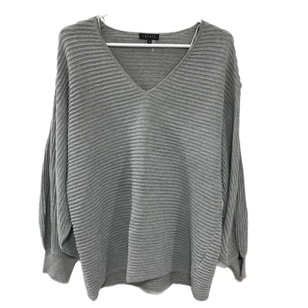 1.STATE Silver Bubble Sleeve Sweater